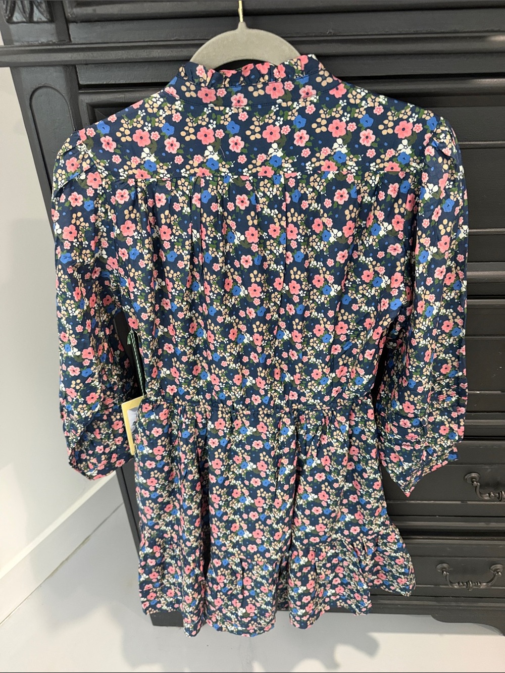 Trovata Navy Floral Drawstring Casual Dress with Pink and Blue Blooms w pockets - Picture 5 of 5